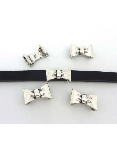 Perle noeud en métal argenté pour lanière cuir 10mm