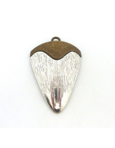 Pendentif corne metal argente et bronze