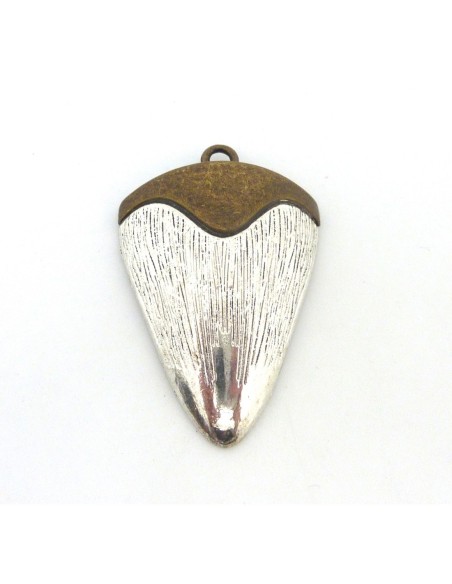 Pendentif corne metal argente et bronze