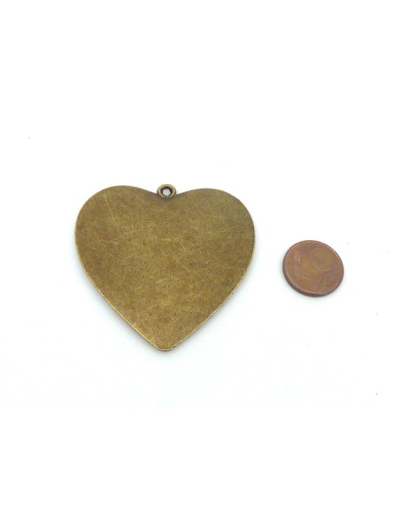 Grand Pendentif coeur 48mm en métal de couleur bronze