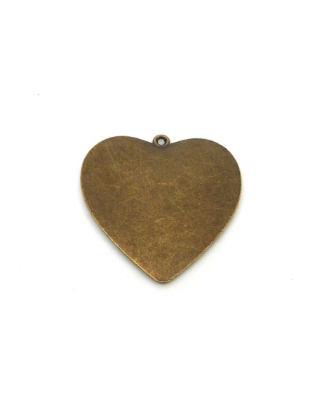 Grand Pendentif coeur 48mm en métal de couleur bronze