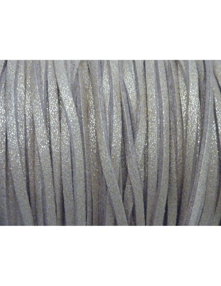Cordon suédine pailleté gris argenté 3mm