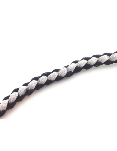 Lacet suédine pailleté gris argenté 3mm