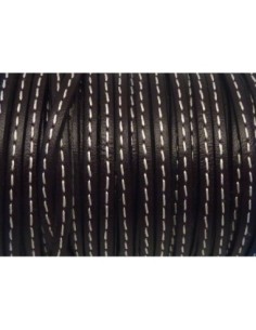 20cm de Cordon cuir plat 3mm avec couture marron très...