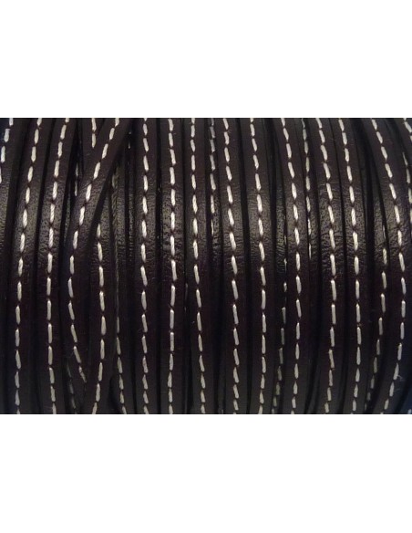 20cm de Cordon cuir plat 3mm avec couture marron très foncé brun