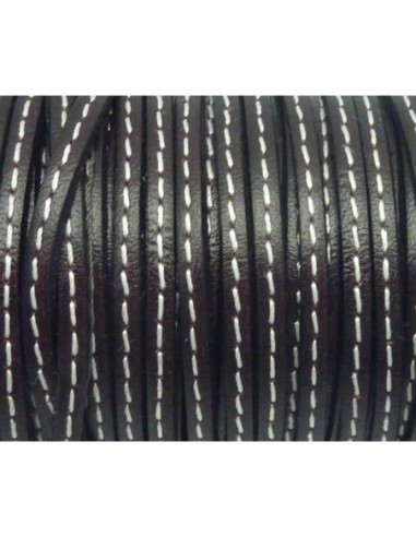 20cm de Cordon cuir plat 3mm avec couture...