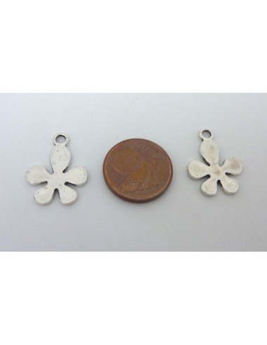 20 Breloques fleur en métal argenté 18mm