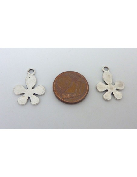 20 Breloques fleur en métal argenté 18mm