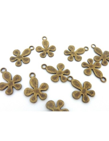 50 Breloques fleur 18,1mm en métal de couleur bronze
