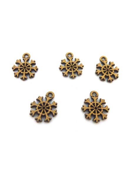 20 Breloques flocon de neige, étoile 13,3mm en métal de couleur bronze