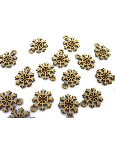 20 Breloques flocon de neige, étoile 13,3mm en métal de couleur bronze