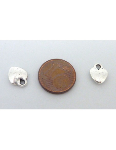 R-5 Breloques coeur 10,1mm légèrement bombé en métal argenté lisse