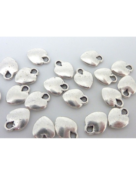 R-5 Breloques coeur 10,1mm légèrement bombé en métal argenté lisse