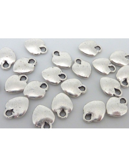 R-20 Breloques coeur 10,1mm légèrement bombé en métal argenté lisse