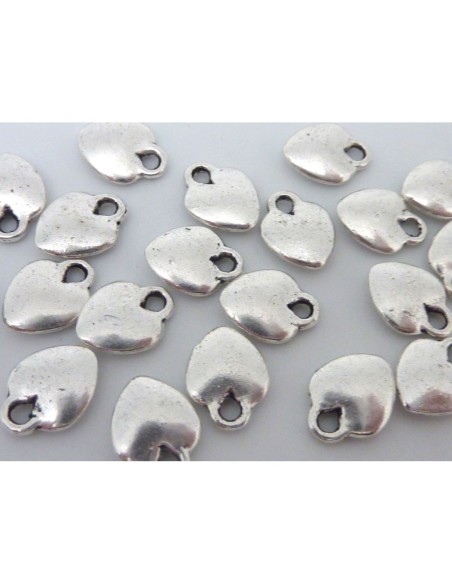 R-50 Breloques coeur 10,1mm légèrement bombé en métal argenté lisse