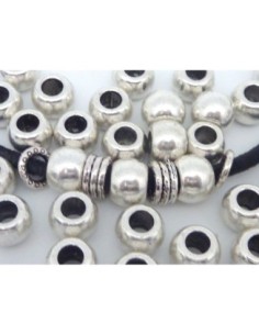 Perle ronde ovale pour cordon 4,5mm en métal argenté
