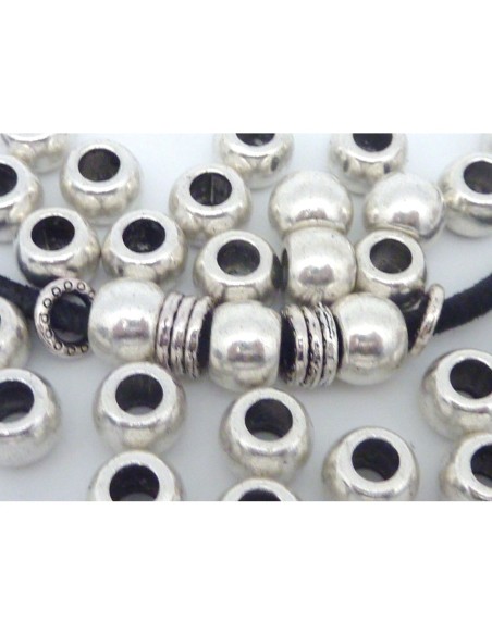 Perle ronde ovale pour cordon 4,5mm en métal argenté