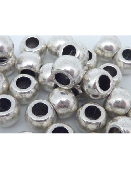 Perle ronde ovale pour cuir 4,5mm en métal argenté