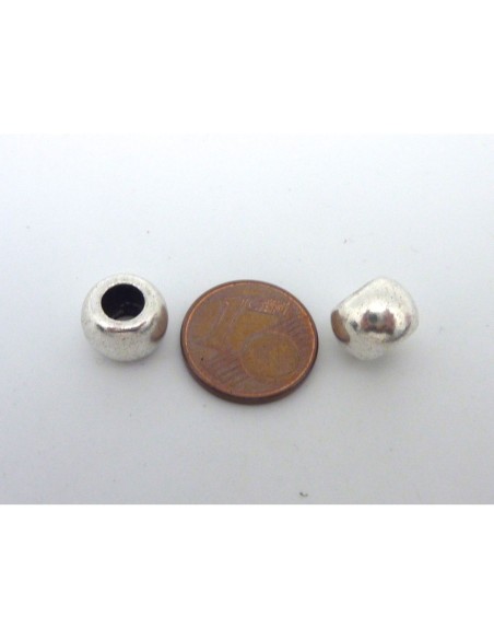 Perle ronde ovale 10mm en métal argenté