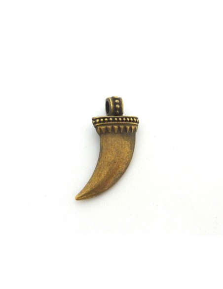 2 Breloques dent, corne 28mm en métal de couleur bronze