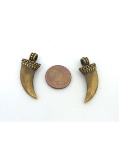 2 Breloques dent, corne 28mm en métal de couleur bronze 2