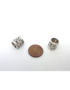 10 perles passant tube ajouré 10,3mm en métal argenté motif fleur 2