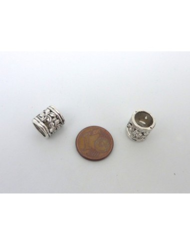 10 perles passant tube ajouré 10,3mm en métal argenté motif fleur
