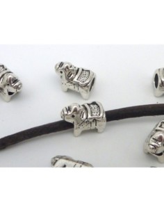 5 Perles dromadaire 12,9mm en métal argenté à gros trou...