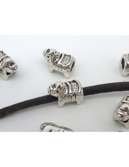 5 Perles dromadaire 12,9mm en métal argenté à gros trou 4,7mm