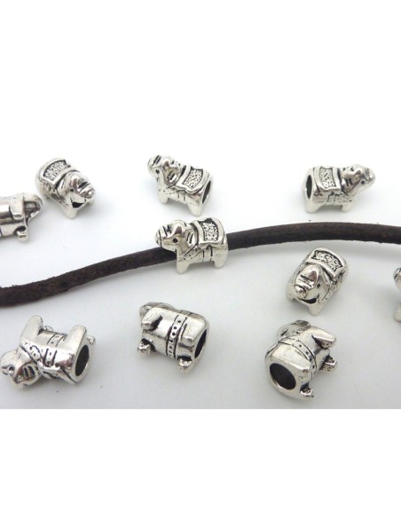 5 Perles dromadaire 12,9mm en métal argenté à gros trou 4,7mm