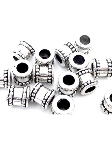 Perle tube argenté à gros trou