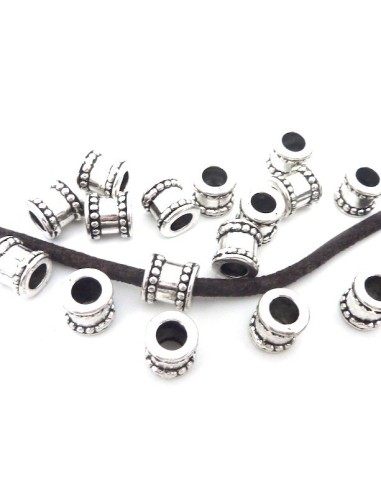 Perle tube argenté à gros trou style ethnique