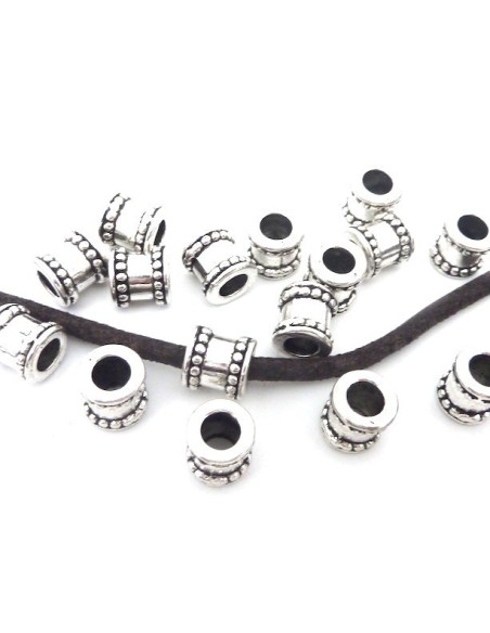 Perle tube argenté à gros trou style ethnique