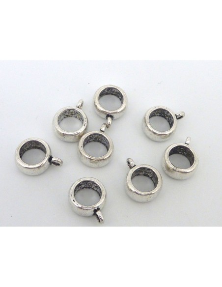 5 Perles support breloque 15mm, belière en métal argenté lisse