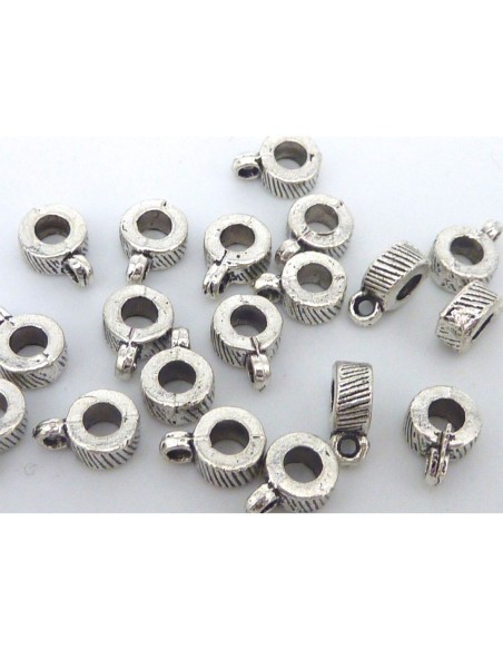 Support breloque argenté pour cuir de 3mm