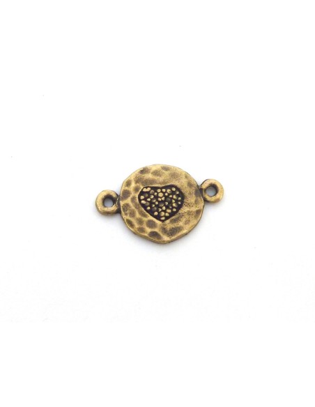 R-Connecteur coeur gravé 17,3mm en métal de couleur bronze, vieil or