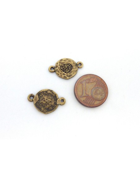 R-Connecteur coeur gravé 17,3mm en métal de couleur bronze, vieil or