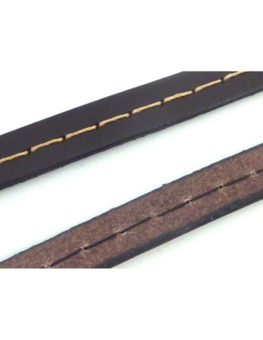 1cm de Cordon cuir plat 10mm avec couture marron foncé - CUIR VERITABLE - VENDU AU CM