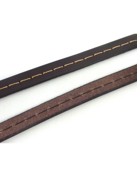 1cm de Cordon cuir plat 10mm avec couture marron foncé - CUIR VERITABLE - VENDU AU CM