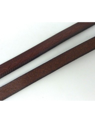 R-1cm de Cordon cuir plat 8mm travaillé de couleur marron - CUIR VERITABLE - VENDU AU CM