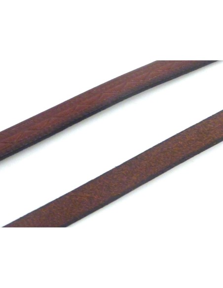 R-1cm de Cordon cuir plat 8mm travaillé de couleur marron - CUIR VERITABLE - VENDU AU CM
