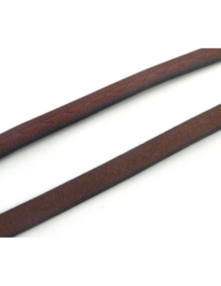 R-1cm de Cordon cuir plat 8mm travaillé de couleur marron - CUIR VERITABLE - VENDU AU CM