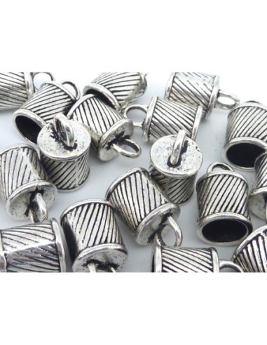 Embout en métal argenté strié pour cordon cuir de 7mm