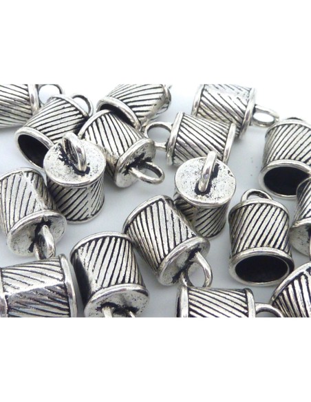 Embout en métal argenté strié pour cordon cuir de 7mm
