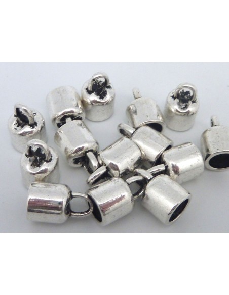 5 Embouts pour cordon 6,4mm en métal argenté lisse