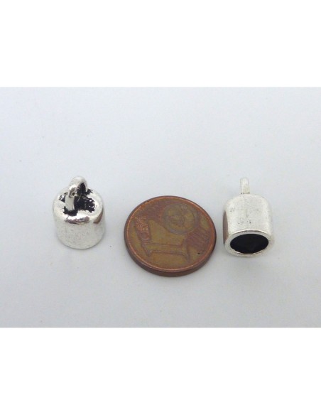 5 Embouts pour cordon 6,4mm en métal argenté lisse