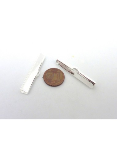 10 Embouts griffe serre ruban 35mm en métal argenté brillant blanc