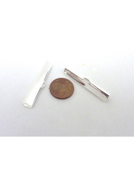 10 Embouts griffe serre ruban 35mm en métal argenté brillant blanc