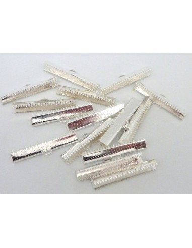 10 Embouts griffe serre ruban 35mm en métal argenté brillant blanc