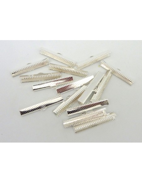 10 Embouts griffe serre ruban 35mm en métal argenté brillant blanc